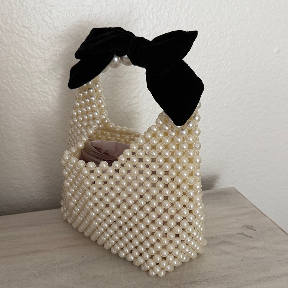 Elegant Pearl Beaded Handbag with Black Bow by A New Day - Picture 2 of 10